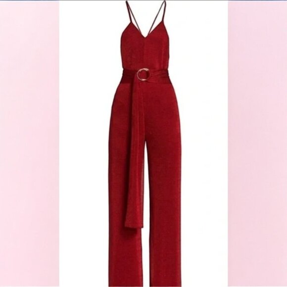 NEW Adriana Iglesias Pau Red Sparkle Jumpsuit Size 38 US 0 - Picture 3 of 11